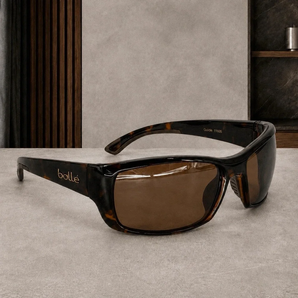 Bollé Guide 11605 Polarized Sunglasses Brown Tortoise Wraparound Frames